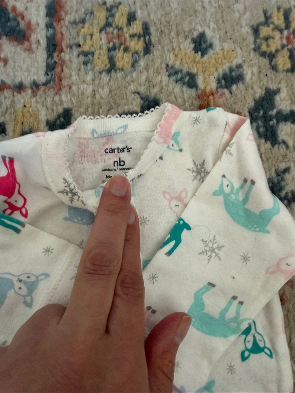 Carter's nb Baby Girl Long-Sleeve One-Piece Bodysuits - Pink & Cream Deer Print